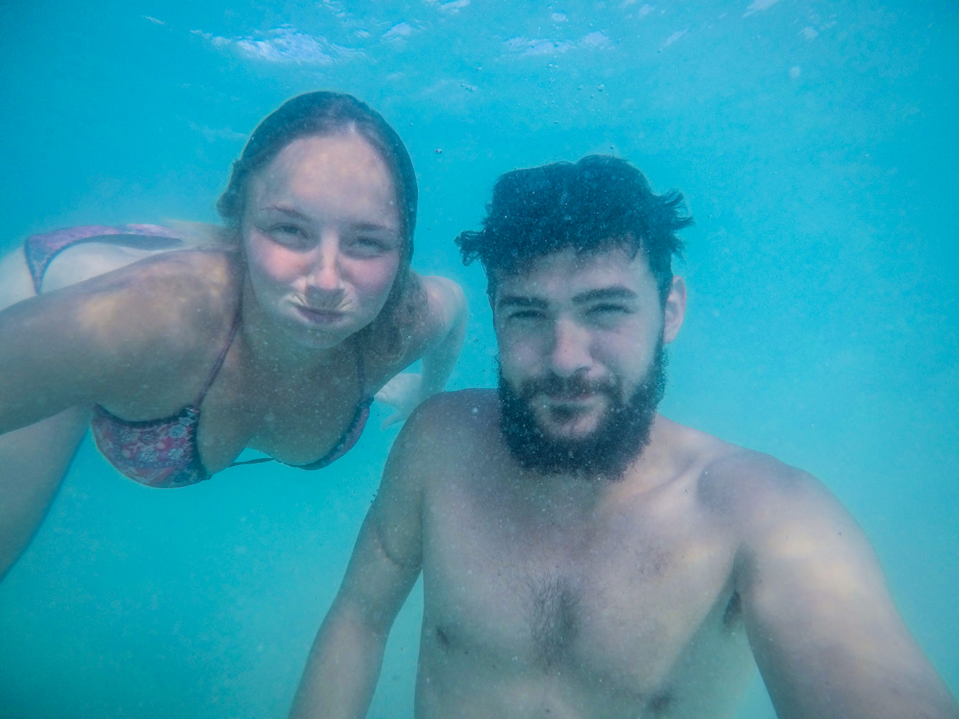 Wir unter Wasser in der Lagune von Bacalar in Mexiko