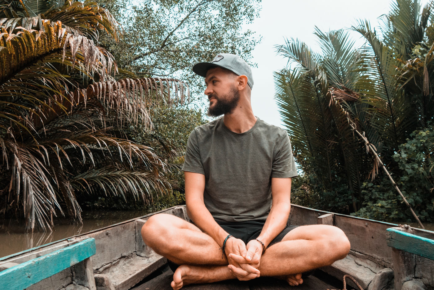 Matthias auf dem Boot auf dem Mekong Delta